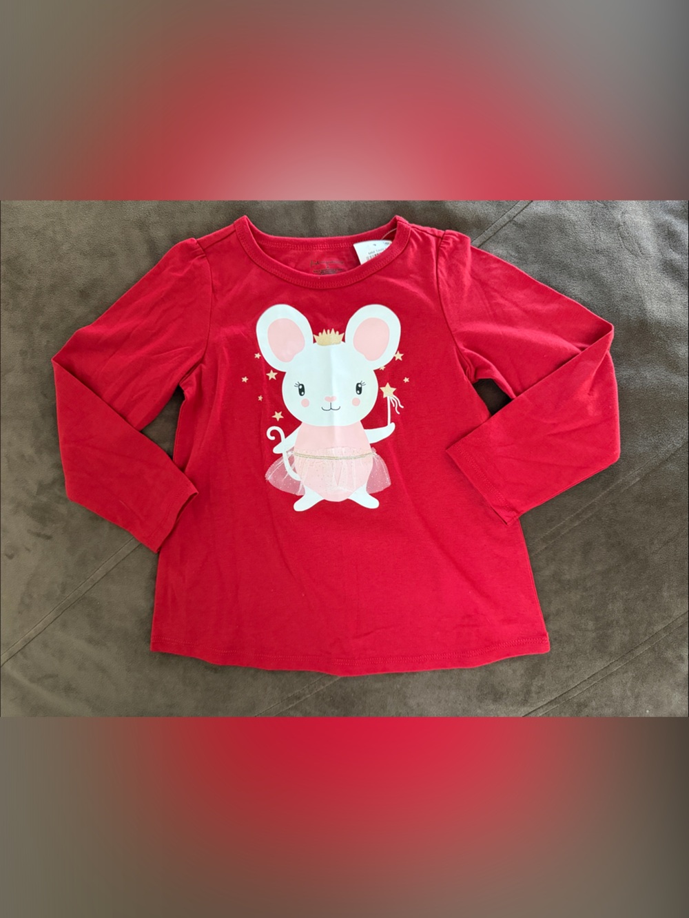 adidas Red Girls Long Sleeve Shirt with Mouse Ballerina Graphic